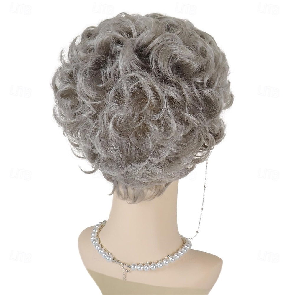 Короткие парики с пикси для женщин пожилого возраста, серебристо-серые многослойные парики с челкой, синтетические волнистые кудрявые парики для пожилых женщин, на каждый день, для вечеринок, для 2026 - zł81.98 –P3