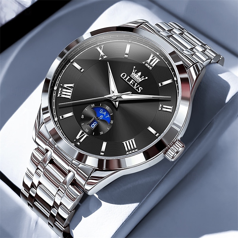 Uusi Olevs miesten business-kello, jossa on valoisa kalenterinäyttö, kvartsikello on muodikas, trendikäs ja rento sekä vedenpitävä miesten urheilukello. 2025 - $31.99 –P1