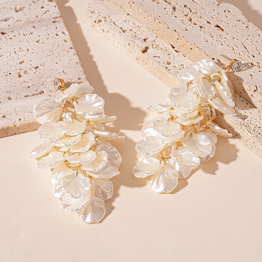Women's Satin Petal Drop Earrings - Elegant Layered Floral Statement Earrings with Crystal Stud for Party, Wedding and Evening Outfits 2026 - BHD 4.62 –P5