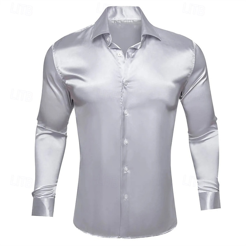 Per uomo Camicia Come la seta Camicia in raso Camicia elegante Camicia casual Camicia con Bottoni Semplice Formale Matrimonio Nero Bianco Giallo Rosso Manica Lunga Bavero Primavera & Autunno Tutte le del 2025 a $21.99 –P2