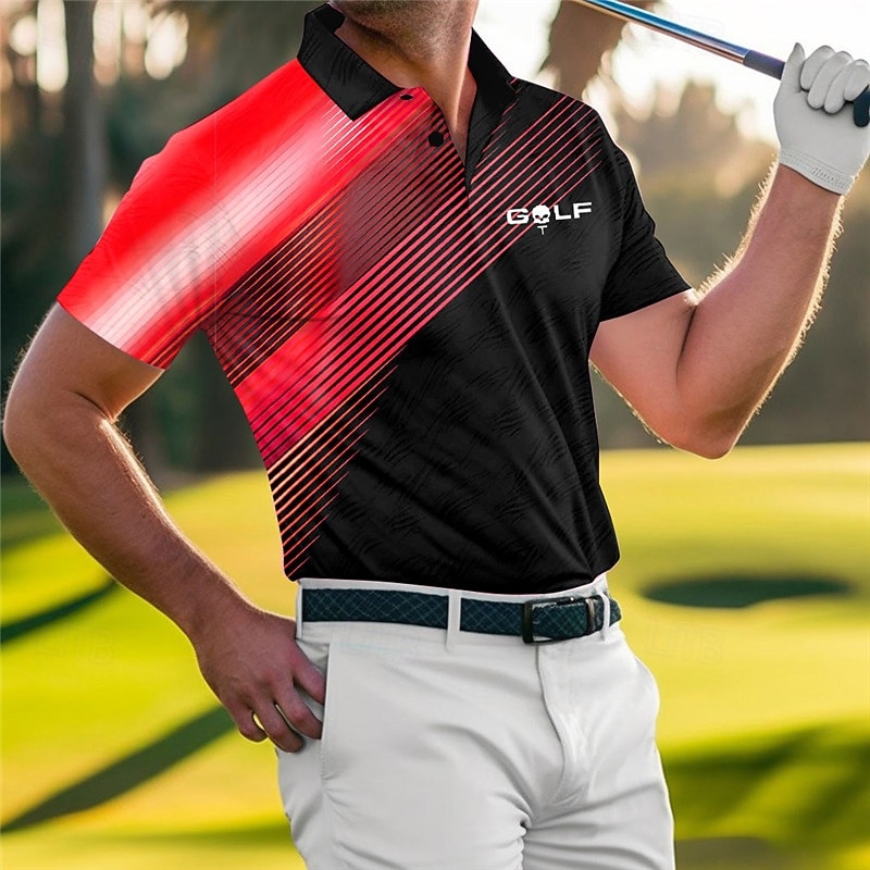 Homme Rayé Polos de Sport Chemise de golf Manche Courte Polos Chemises à Col Occasionnel Vêtements de sport Vêtements de vacances Boutons Impression 3D Bleu vert Rouge Bleu de 2026 ? $23.99 –P5