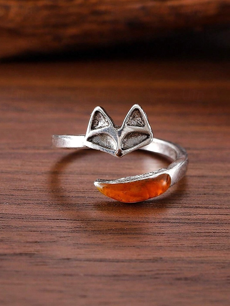 anello in lega regolabile da donna con design a forma di volpe – grazioso anello aperto a forma di animale con accenti color ambra per ragazze e donne, ideale per l'uso quotidiano, regali e abiti casual del 2025 a $7.99 –P6