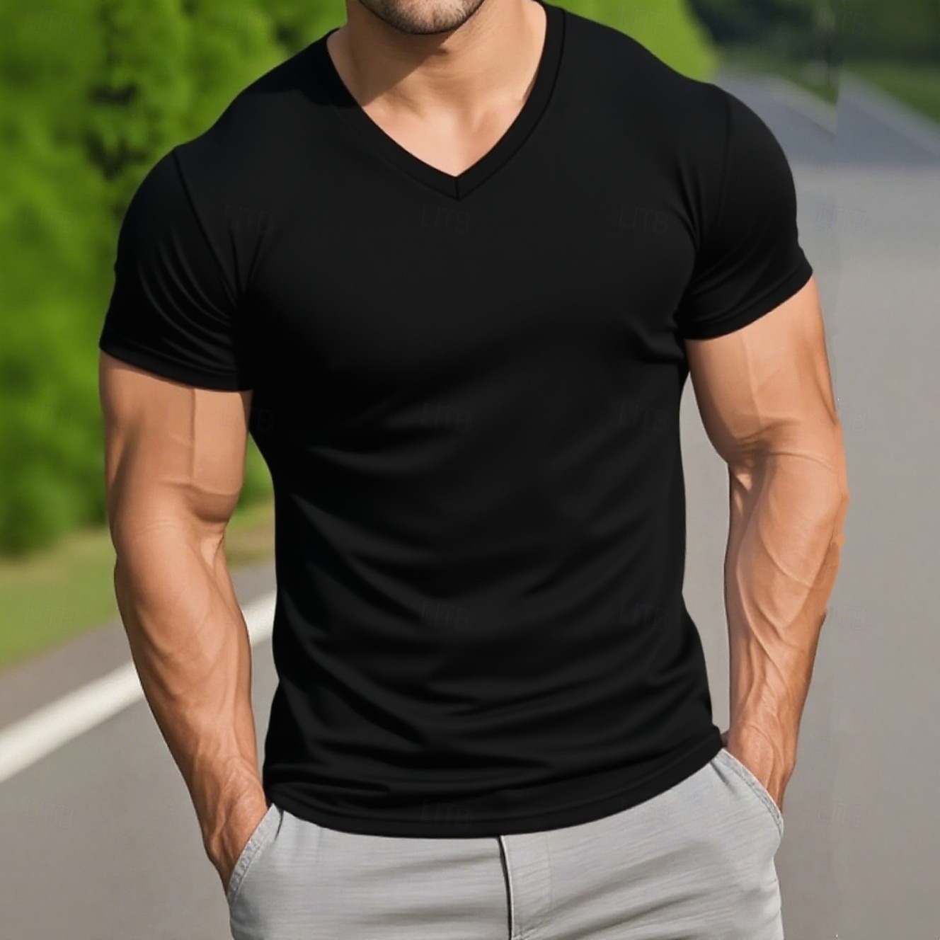 Homens T-shirt Camiseta de mistura de algodão Manga Curta Decote V Verão Todas as Estações Côr Sólida Tecido Designer Básico Contemporâneo Moderno Em V Casual Férias Rua Branco Top Tee para Homens de 2026 por $13.49 –P8
