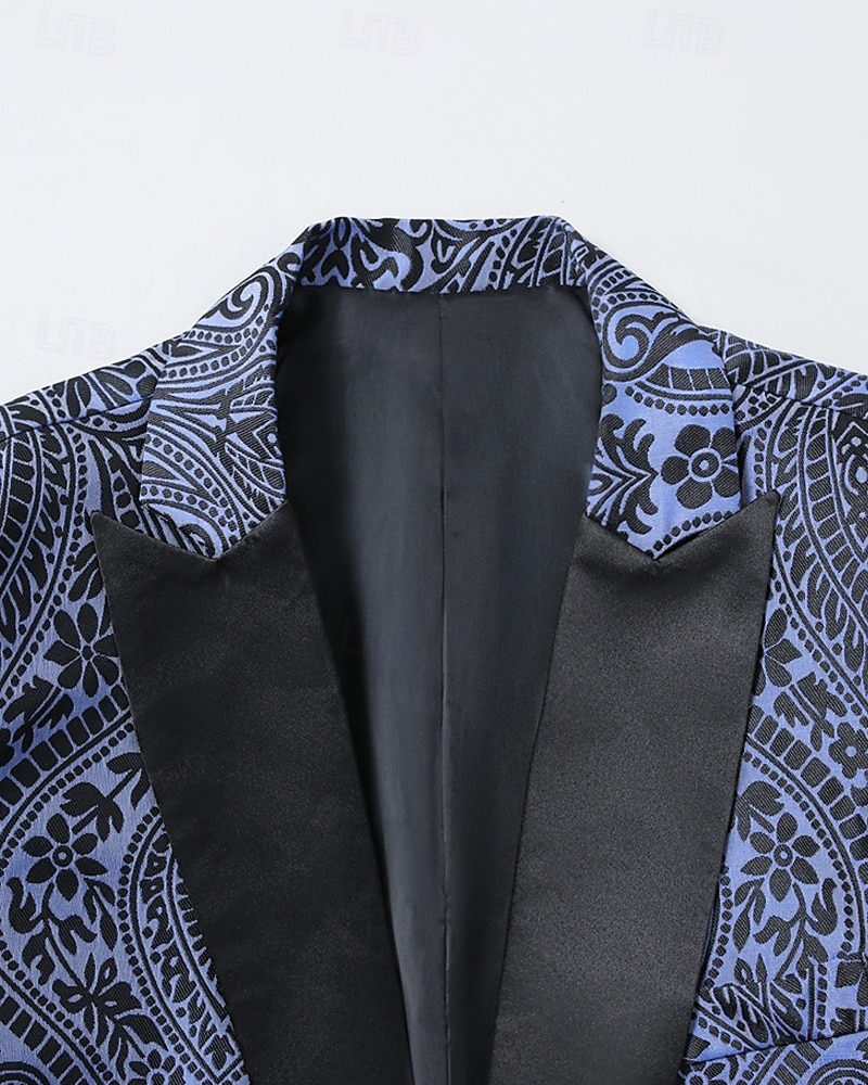 Per uomo Blazer Affari Cocktail party Ricevimento di matrimonio Moda Casual Primavera Autunno Poliestere Anacardi Tasca Bottoni Confortevole Monopetto Giacca Blu marino del 2025 a $58.99 –P5