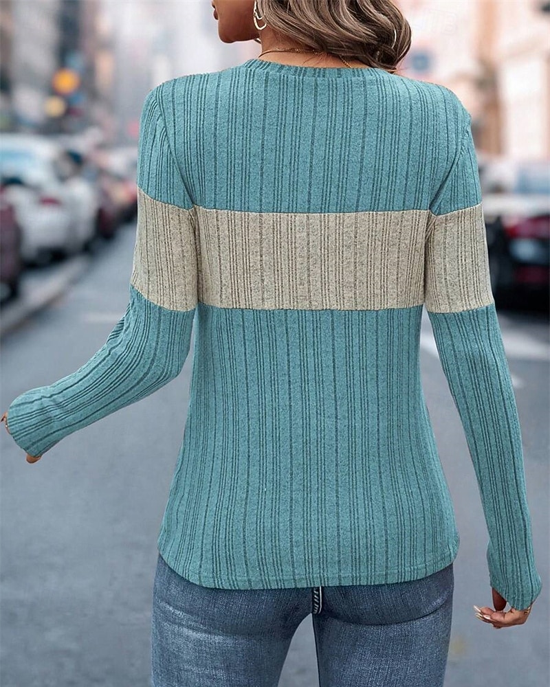 Жен. Вязаная ткань Пуловер Повседневные Стиль На каждый день Контрастных цветов Рельефный узор Вырез под горло Трикотаж Длинный рукав Обычные топы Вязать Повседневные Праздники На выход 2026 - $21.99 –P11