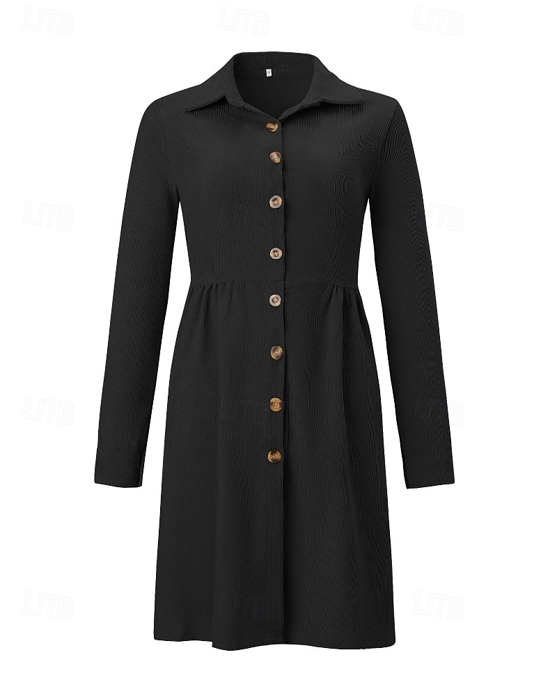 Pentru femei Rochie Mini Rochii Tip Cămașă Clasic Modern În aer liber Vacanță Sfârșit de săptămână Fit regulat Simplu Manșon Lung Guler Cămașă Negru Albastru piscină Mov Kaki Toamnă 2025 - $22.99 –P19