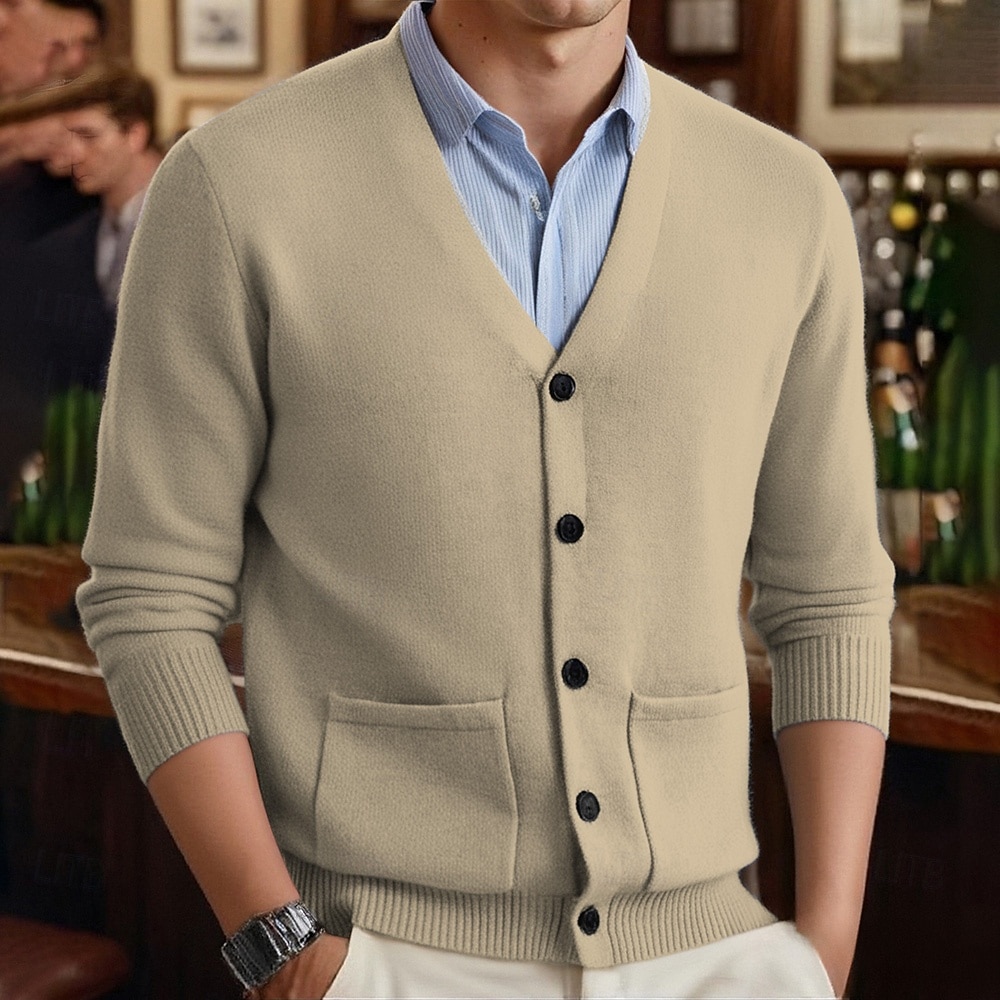 Herren Strickjacke Kurzer Pullover Strickpullover Gerippt Stricken Normale Oberteile Tasche Einfach V Ausschnitt Mode Klassisch Urlaub Alltagskleidung Bekleidung Herbst Winter Weinrot Schwarz M L XL 2025 - $22.99 –P4