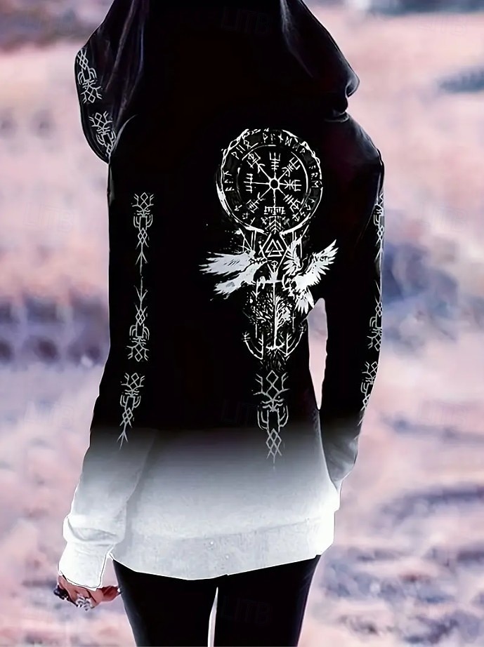 Mulheres Moletom com zíper Floral Punk Ativo Vintage Manga Longa Com Capuz Tops regulares Casual Casa Dia a Dia Preto Vermelho Outono Inverno de 2026 por $42.99 –P1