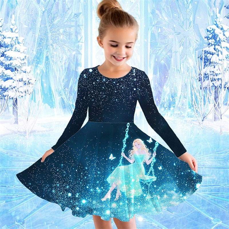 Mädchen' 3D Cartoon Kleid Langarm Sommer Frühling Urlaub Täglich Ferien Prinzessin Schön Süß Kinder 4-12 Jahre Freizeitkleid A Linie Kleid Knielang Normale Passform 2025 - $16.99 –P3