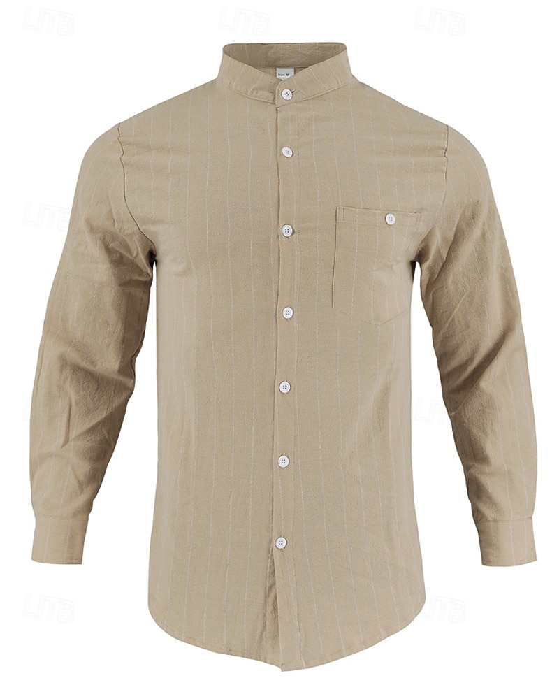 Per uomo Camicia Camicia di lino Camicia casual Camicia con Bottoni Camicia di cotone A righe Vacanza Camicia hawaiana Nero Bianco Blu reale Cachi Manica Lunga Colletto alla coreana Primavera Autunno del 2025 a $26.99 –P5