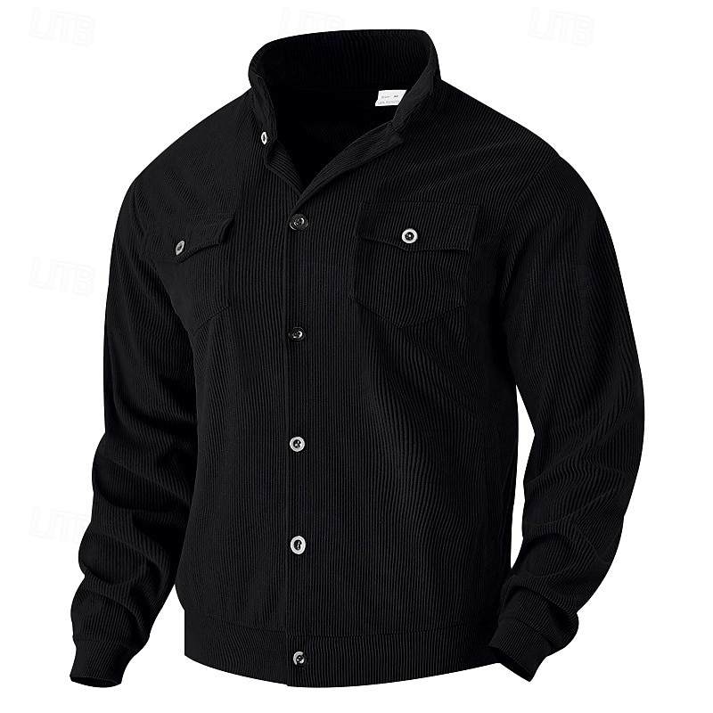 Herren Leichte Jacke Cordjacke Freizeitjacke Urlaub Täglich Atmungsaktiv Tasche Frühling Herbst Einfach Mode Klassisch Revers Regulär Schwarz Braun Hellgrau Armeegrün Aprikose Jacken 2025 - $29.99 –P6