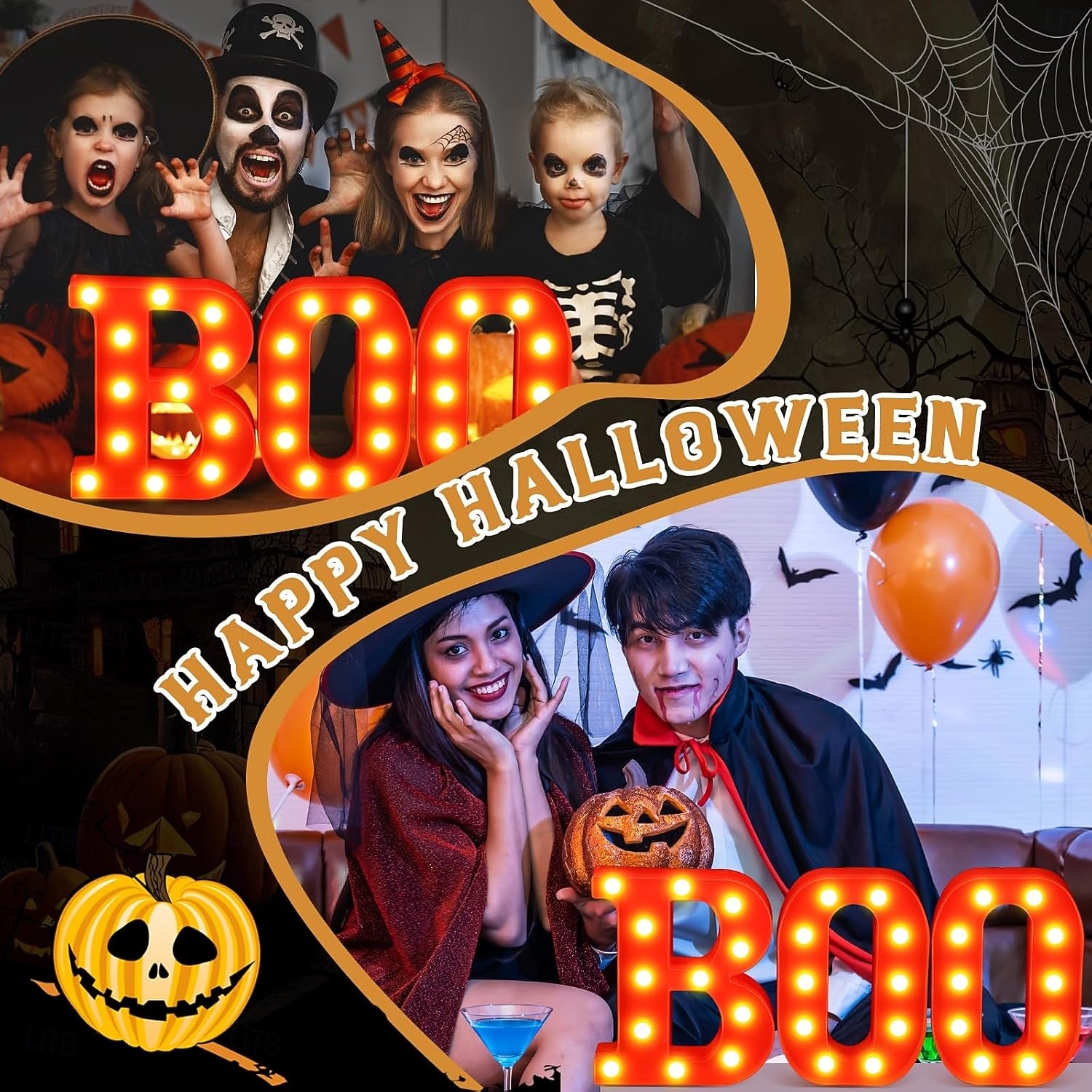 Украшения для дома на Хэллоуин - 3 светодиодных светящихся буквы, черная вывеска "бу", светящиеся буквы на Хэллоуин для дома, кухни, камина, праздничного стола, декора, принадлежности 2025 - $22.74 –P17