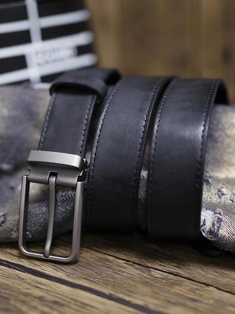 Мужской ремень из натуральной коровьей кожи – винтажный коричневый ремешок с пряжкой из матового сплава, регулируемый для джинсов, работы, деловой и повседневной одежды 2026 - $29.99 –P10