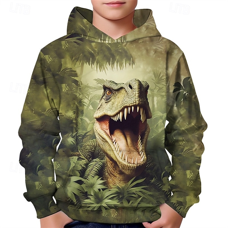 Pojkar 3D Dinosaurie Huvtröja Långärmad Vår Höst Mode Streetwear Barn 4-12 år Huva Utomhus Ledigt Dagligen Normal 2025 - $18.99 –P3
