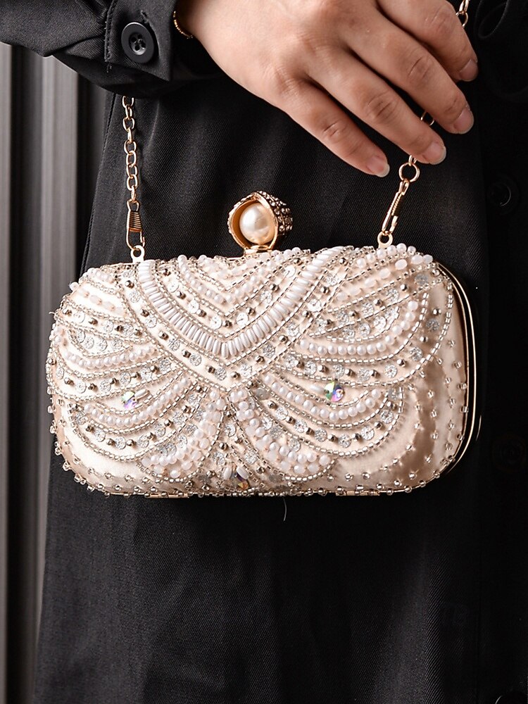 תיק קלאץ' ערב לנשים מעוטר פנינים, חרוזי קריסטל ועיצוב וינטג' בסגנון אר-דקו – תיק יד אלגנטי לאירועים מיוחדים ומסיבות 2026 - $42.99 –P1