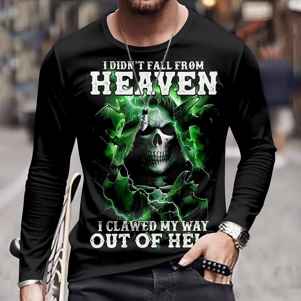 Voor heren Doodskoppen T-shirt Lange mouw T-shirt 3D-afdrukken Strakke ronde hals Overhemd Modieus overdreven Straat Casual Dagelijks Zwart blauw Paars Herfst Winter Kleding S M L XL XXL XXXL 2025 - $22.99 –P3