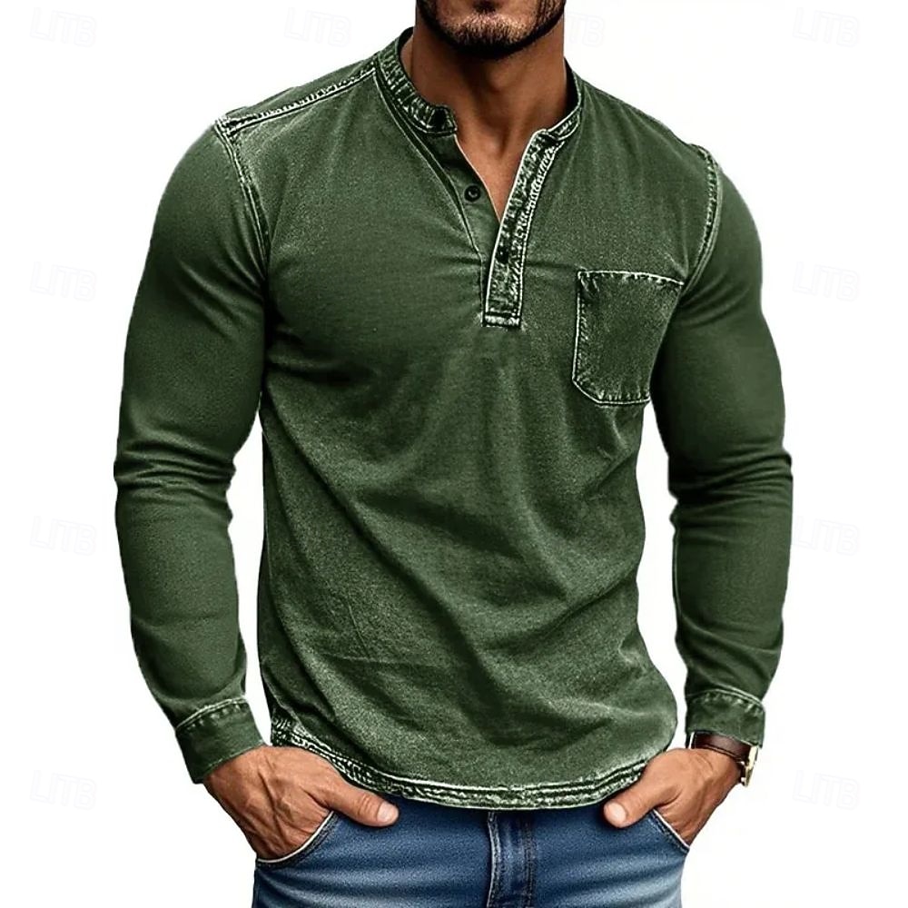 Herren Henley Hemd T-Shirt Langarmshirt Langarm Henley Herbst Winter Retro Mode Designer Nostalgisch Mode Jahrgang Urlaub Straße Ausgehen Schwarz Rosa Marineblau Top T-Shirt für Herren 2025 - $26.99 –P8