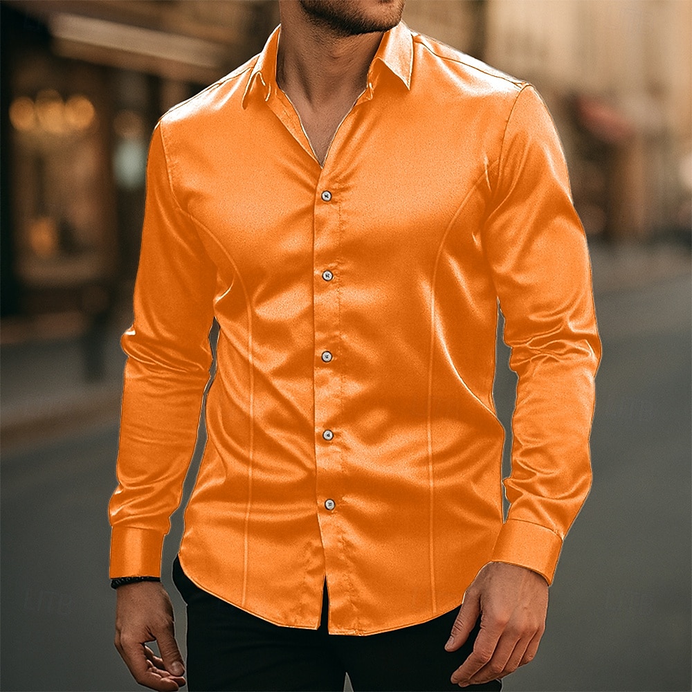 Per uomo Camicia Come la seta Camicia in raso Camicia elegante Camicia casual Camicia con Bottoni Semplice Matrimonio Abbigliamento casual alla moda Nero Bianco Giallo Rosa Manica Lunga Bavero del 2025 a $21.99 –P13