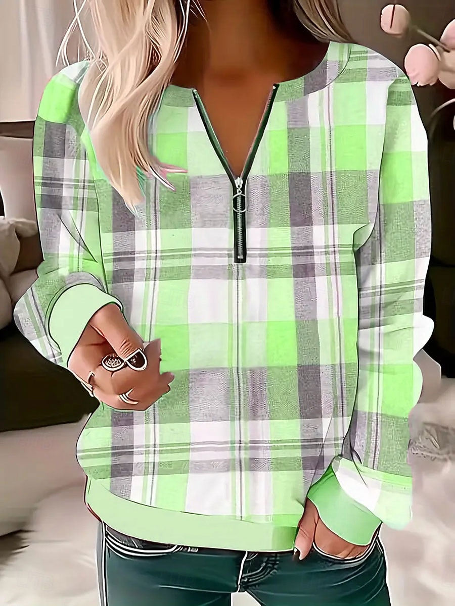 Per donna Felpa Pullover Felpe con cerniera Grafico Geometrico Plaid Moda Casual Manica Lunga Girocollo Top Regolari Streetwear Abbigliamento Quotidiano Cerniera Stampato Rosa Blu Viola Verde Grigio del 2025 a $27.99 –P5