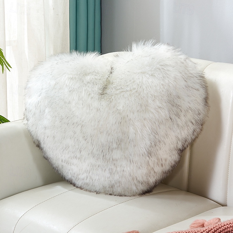 Valentine's Day Wine Red and Gray Heart-Shaped Pillow, Faux Fox Fur Decorative Cushion, Soft Fluffy Throw Pillow for Sofa, Chair, Bed, Living Room, Plush Home Decor Accent 2026 - $20.99 –P11