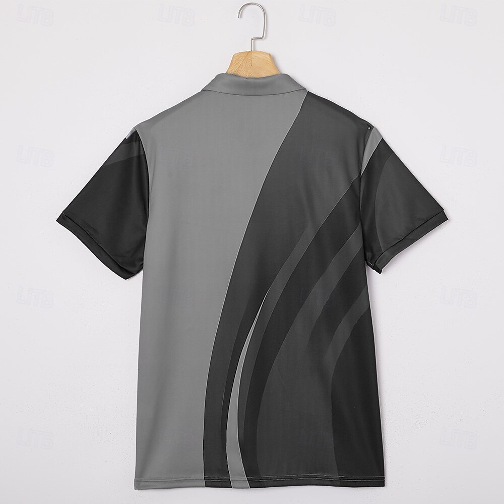 Homens Abstrato Linha Pólo Manga Curta Camisas polo Camisas de colarinho Casual Recorrer Ao ar livre Roupa Esportiva Roupa Diária Bolsos Impressão 3D Botões Verão Castanho Escuro Cinzento de 2026 por BHD 8.64 –P10