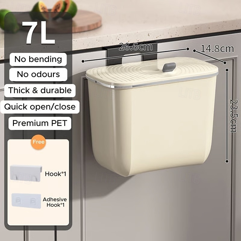 Väggmonterad rektangulär papperskorg med lukttätande lock, stor kapacitet, hållbar plastbehållare för kök, badrum, sovrum &kommersiellt bruk 2026 - $16.99 –P6