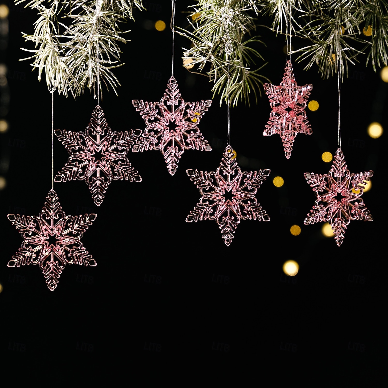 6 stk. krystall snøfnuggpynt i julekrystall, hengende snøfnuggpynt i akryl, rosa istapp-snøfnuggpynt i 3 farger til juletrefest, hjemmedekorasjon 2025 - $5.99 –P14