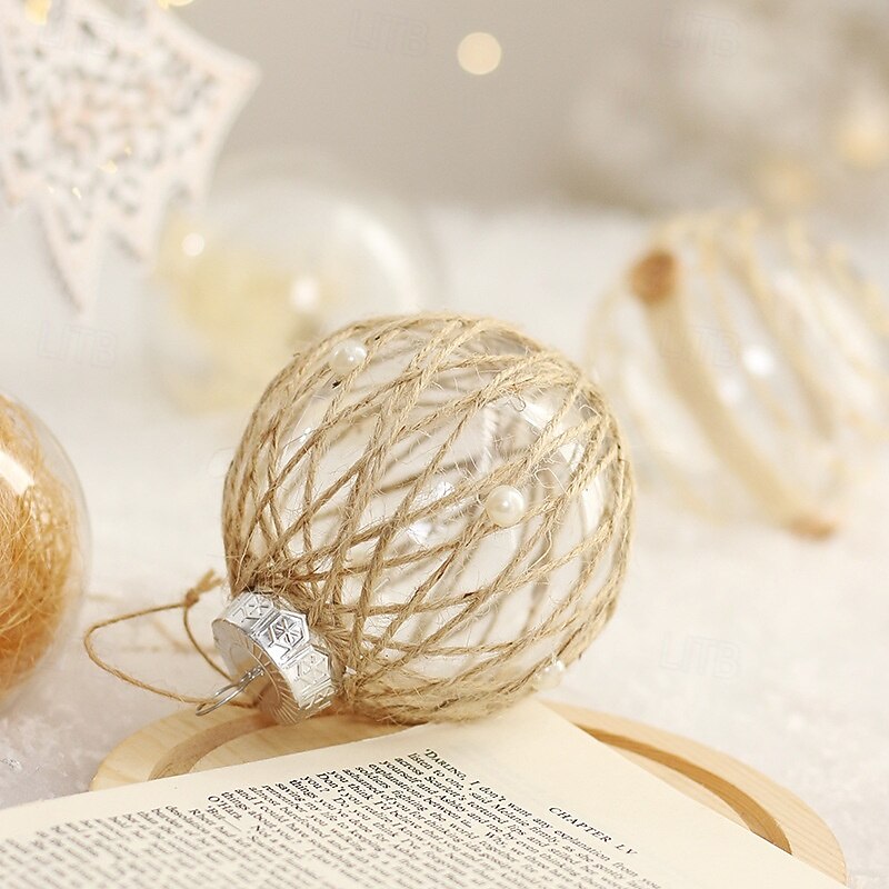 Juego de 6 adornos navideños transparentes con hilo para mascotas, bolas envueltas en flores secas, adornos navideños transparentes para bricolaje, para decoración de fiestas en el hogar. 2025 - $17.49 –P6