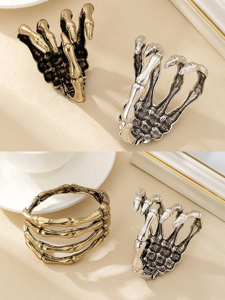 Bracciale rigido da donna con scheletro in osso di Halloween – bracciale rigido in lega gotica a 4 file con cerniera, regolabile, bigiotteria di tendenza per cosplay, feste e serate fuori del 2025 a $11.99 –P5