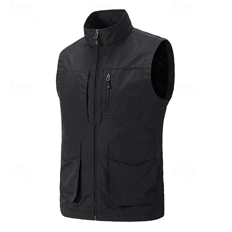 Men's Gilet Outdoor Vacation Daily Wear Going out Fashion Basic Fall & Winter Zipper Pocket Polyester Warm Plain Zipper Turndown Regular Fit Black Khaki Army Green Dark Blue Vest 2025 - $47.99 –P2