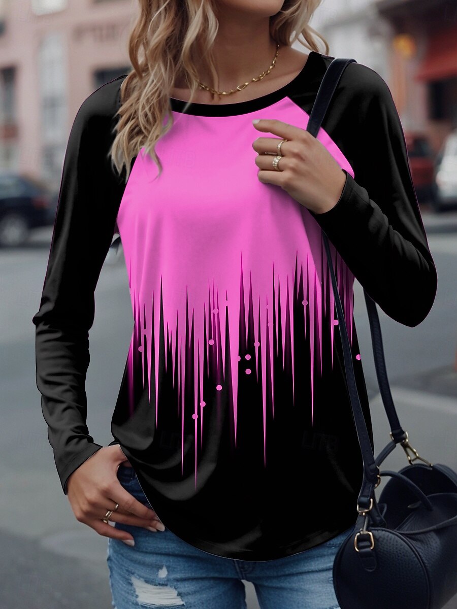 Femmes T-shirt Graphique Géométrique Élégant Occasionnel manche longue Col ras du cou Hauts Réguliers Quotidien Week-end Imprimé Blanche Jaune Rose Claire Bleu Violet Printemps Automne Hiver de 2025 ? $25.99 –P2