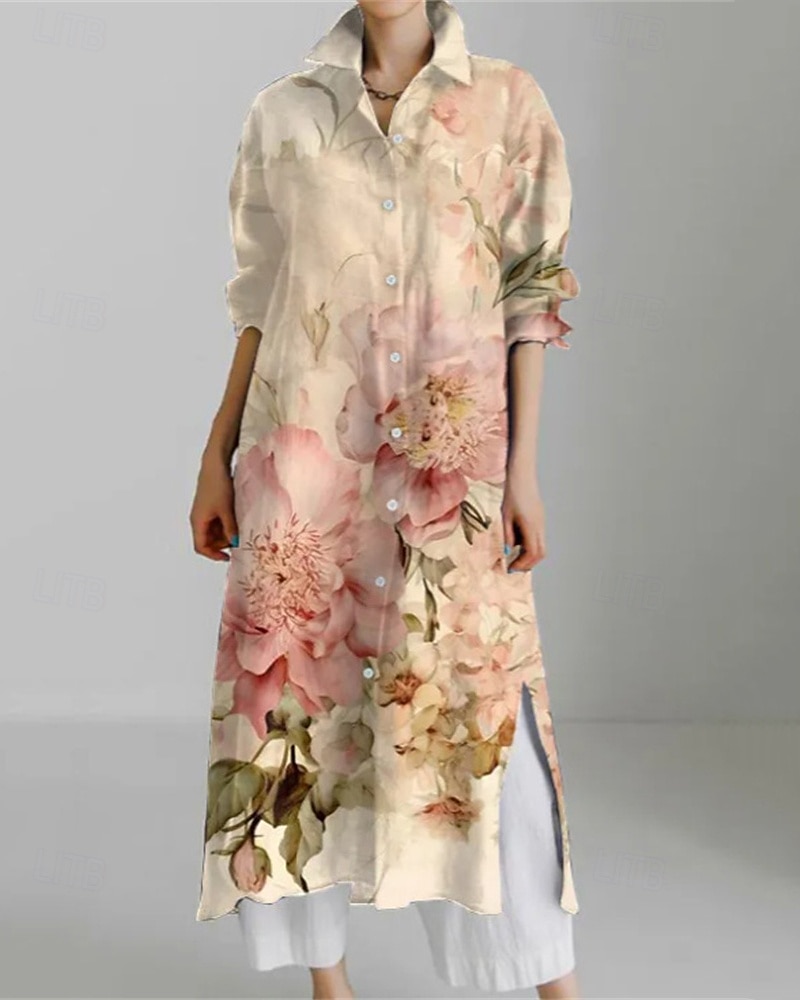 Femmes Robe Longue Maxi Robe Robe Chemise Robe Décontractée Robe Imprimée Mode Moderne Quotidien Week-end Coupe régulière Géométrique Fleur manche longue Col de chemise Jaune Rouge Bleu Kaki de 2025 ? $25.99 –P1