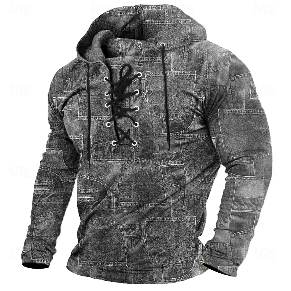 Herr Stam Snusnäsdukstryck Stylish Etnisk Långärmad Huva Streetwear Blå Kaki Snörning Multi lager Höst Vinter Designer 2025 - $26.99 –P3
