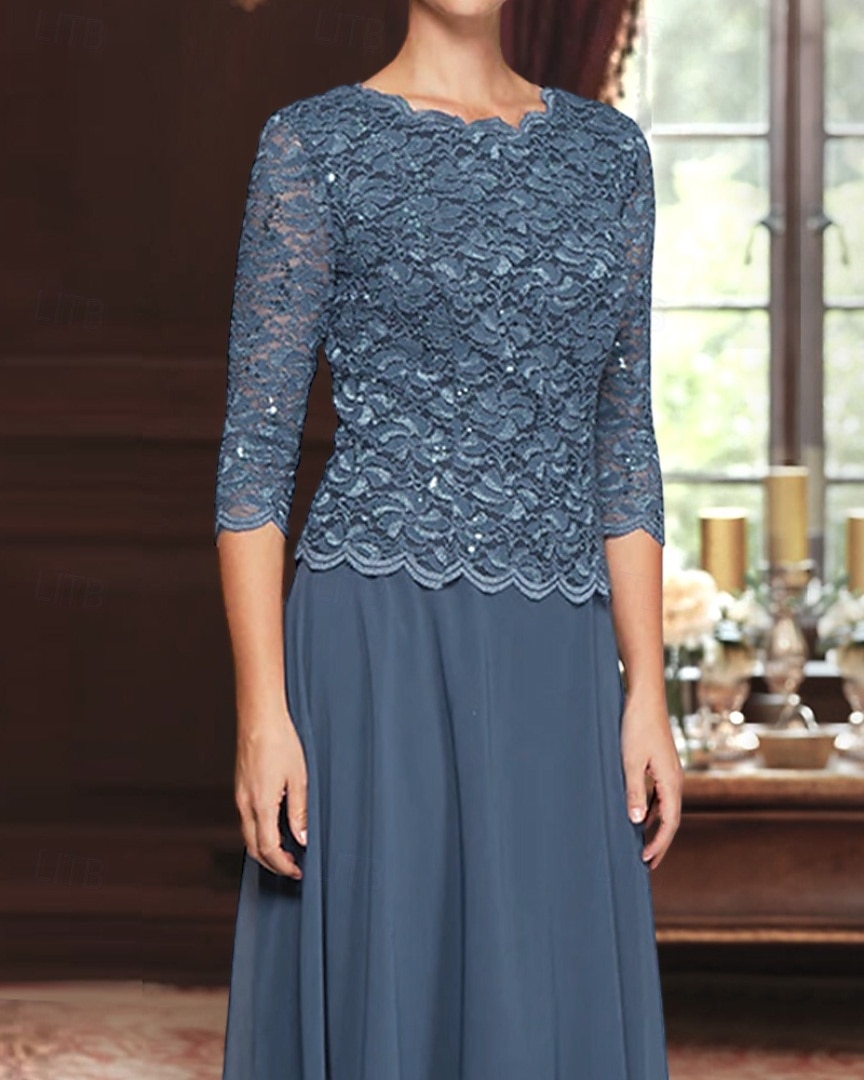 A-Linie Šaty pro matku nevěsty Elegantní Jednoduchý Minimalistické Úzký výstřih Ke kolenům Šifón Krajka 3/4 délka rukávu s Krajka Flitry Výšivka 2025 2025 - $129.99 –P2