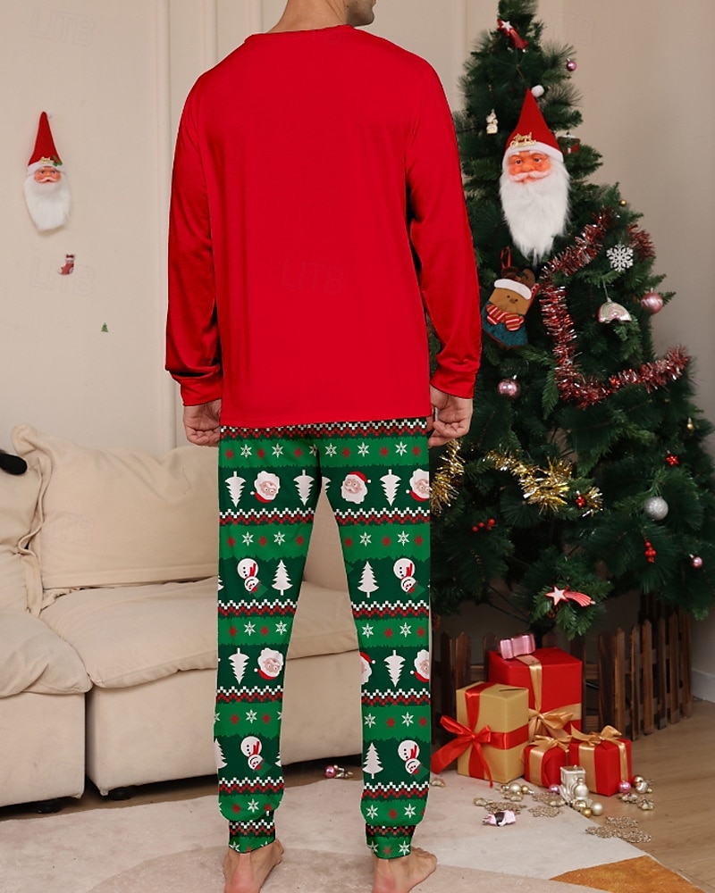 2025年 ファミリールック パジャマ クリスマス柄 家 プリント ルビーレッド 長袖 活発的 マッチング衣装  コレクション – $19.49 –P13