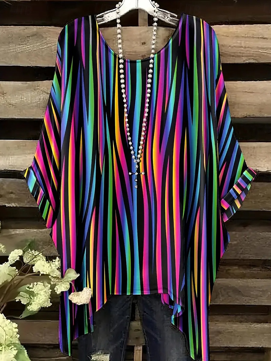 Pentru femei Bluză Asimetric Grafic Geometric Epocă Zilnic Casual Manșon Jumate Mâneci Lejere Stil Nautic Topuri lungi Zilnic Concediu Costum de plajă Albastru piscină Negru Galben Curcubeu Var 2026 - $26.99 –P7