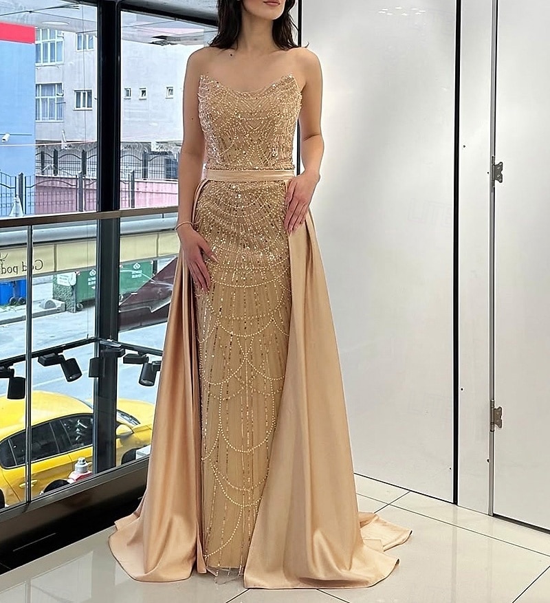 formal dresses with overskirt Andrea & Leo A1182 Off Shoulder Beaded with Overskirt Formal Dress main image 0