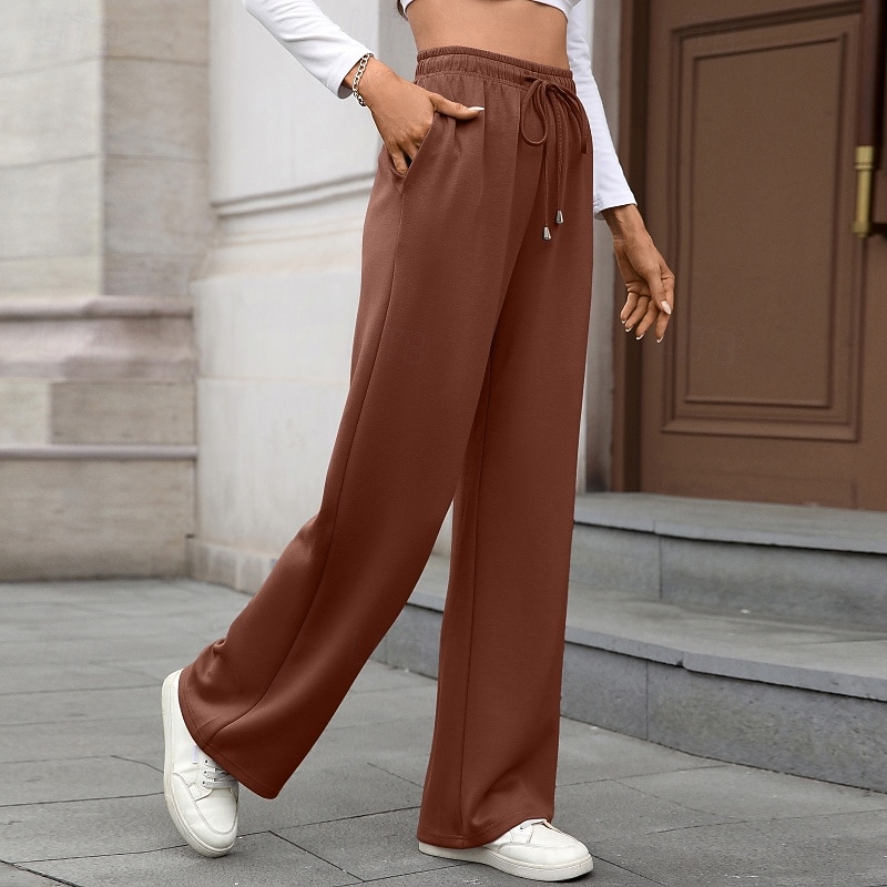 Femmes Slacks Droit Streetwear Occasionnel Longueur complète Naturel Uni Avec Poches Conception à cordon élastique Doux Fête Tenue quotidienne Week-end Rouge bordeaux Jacinthe Noir Vert Véronèse de 2025 ? $20.99 –P6