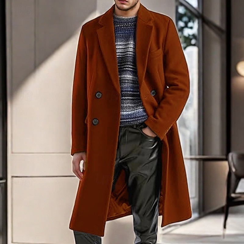 Herren Mantel Trenchcoat Langer Trenchcoat Urlaub Täglich Herbst Winter Polyester Winddicht Warm Oberbekleidung Bekleidung Mode Klassisch Einfach Tasche Revers Doppelreihig 2025 - $48.99 –P1
