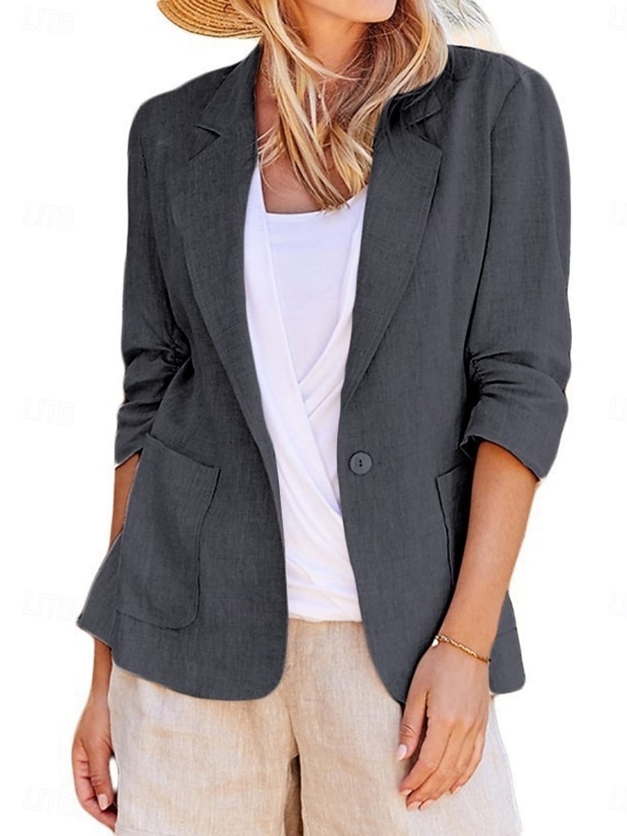 Damen Blazer Bequem Atmungsaktiv Tasche Knöpfe Mode Täglich Einfach Outdoor Lässig Täglich Einreihig Regulär Revers Normale Passform Langarm Oberbekleidung Schwarz Weiß Rosa Frühling Herbst 2025 - $22.99 –P4