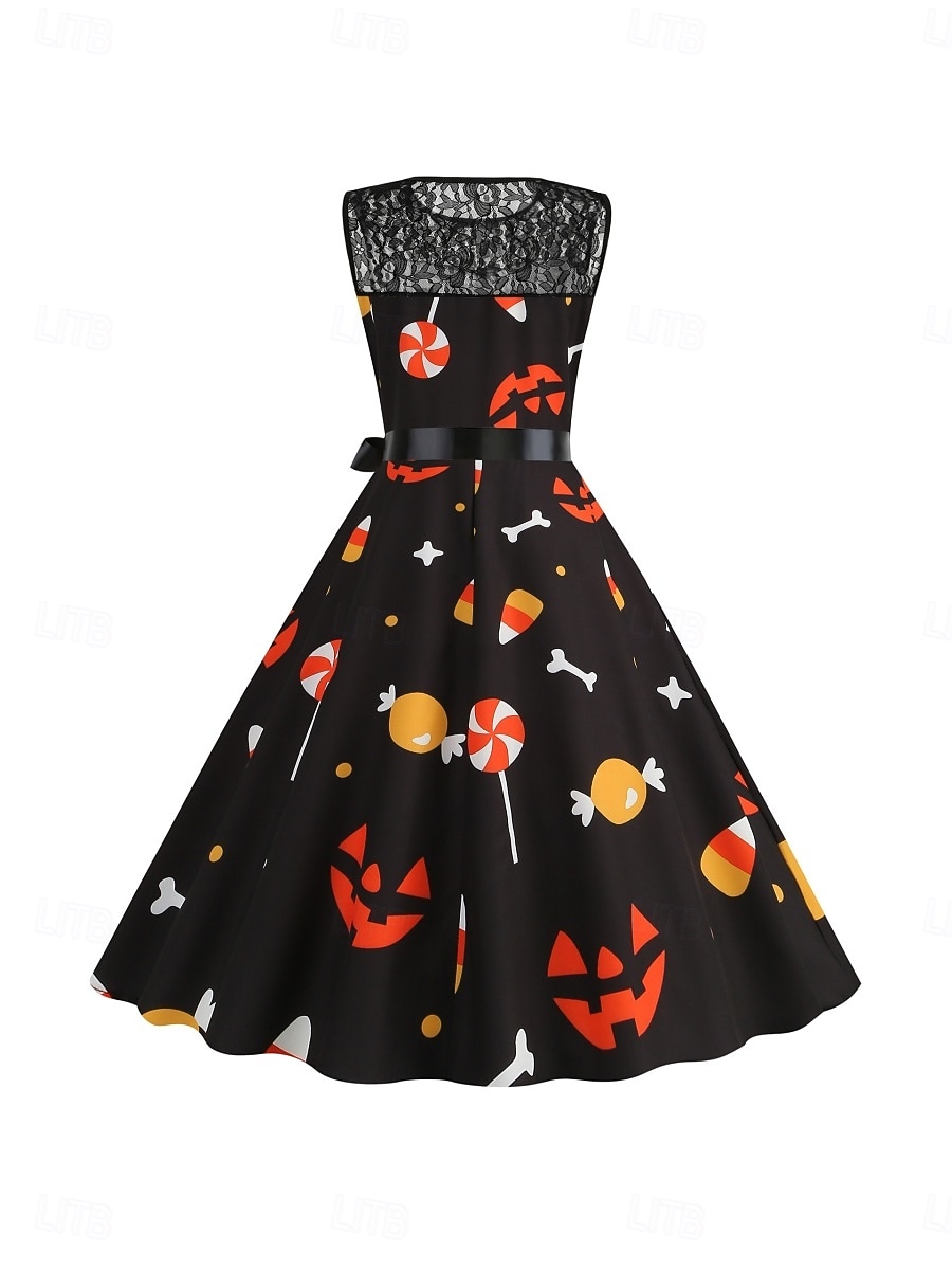 Halloween Damskie Sukienka midi Sukienka A line Codzienny Codzienny Święto Regularny Dynia Nietoperz Bez rękawów Półgolf Czarny Ciemnoczerwony Czerwony Pomarańczowy Lato Wiosna Jesień 2025 - €26.45 –P12