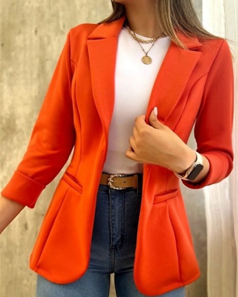 Dames Blazer Comfortabel Zak Elegant Modieus Buiten Effen Uitgaan Casual / Dagelijks Weekend Cardigan Normaal Revers Normale pasvorm Lange mouw bovenkleding Wit Geel Lichtgroen Lente Herfst 2026 - $28.99 –P2