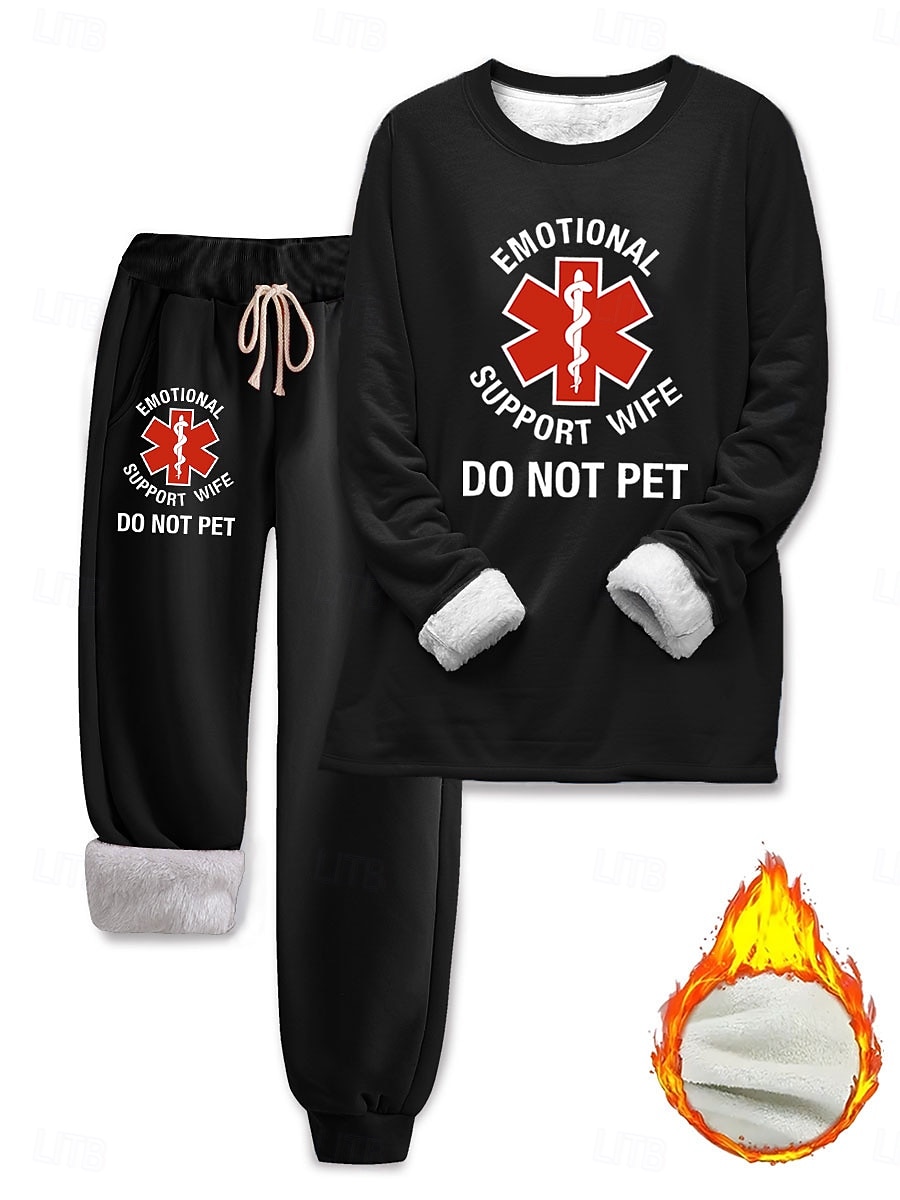 Femmes Élégant Chaud Mode Ensembles deux pièces Survêtement Ensembles de Pantalons manche longue Manche Évêque Col ras du cou Col rond Graphique Lettre Imprimé Extérieur Vacances Quotidien Noir Rose de 2025 ? $44.99 –P4