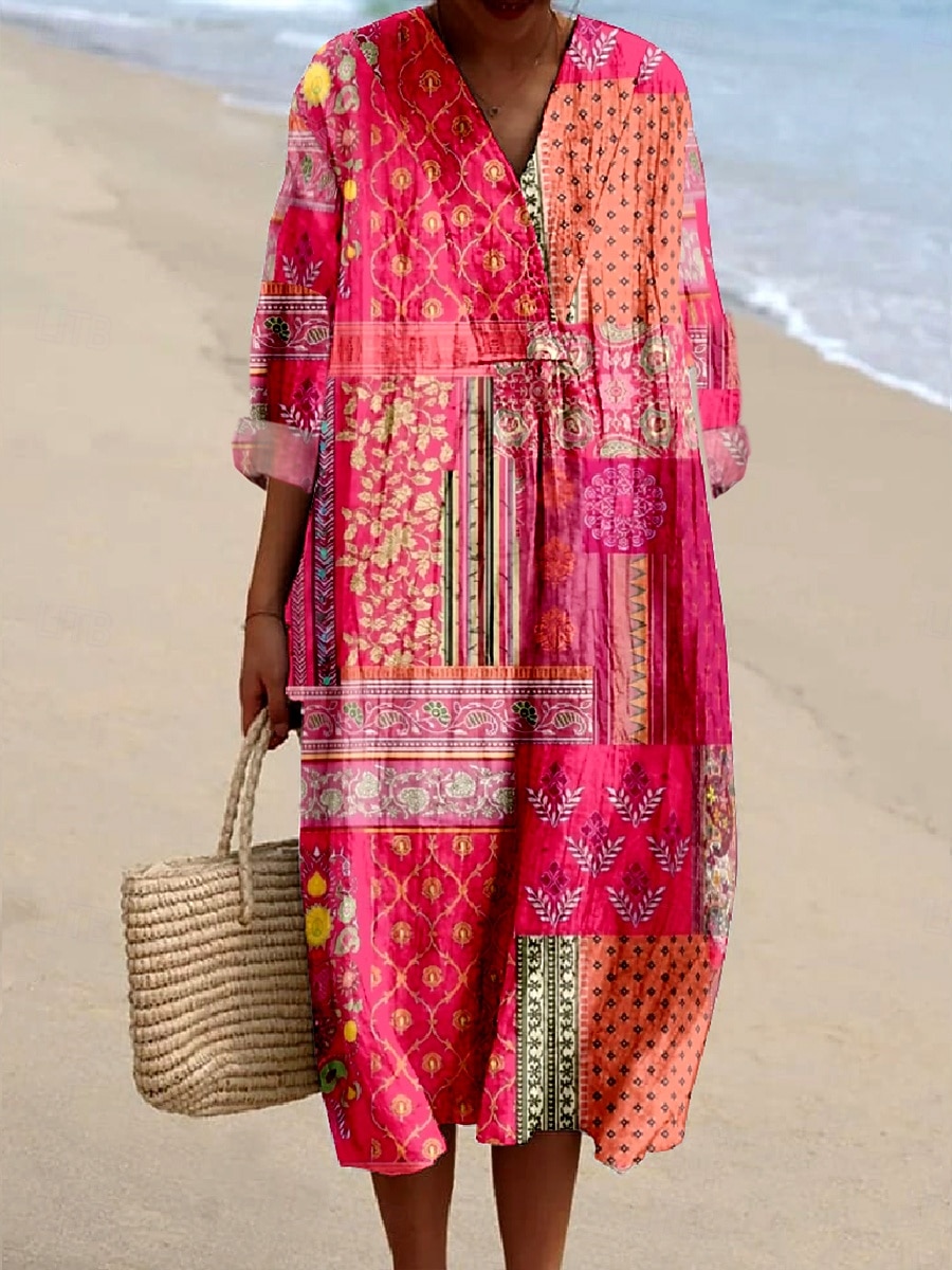 Pentru femei Rochii Midi Rochie de Vară Rochie casual Rochie A line Vacanță Casual Boho Plajă Petrecere Concediu Potrivire Largă Floral Grafic Imprimeu Paisley Manșon Lung În V Albastru piscin 2026 - $37.99 –P1