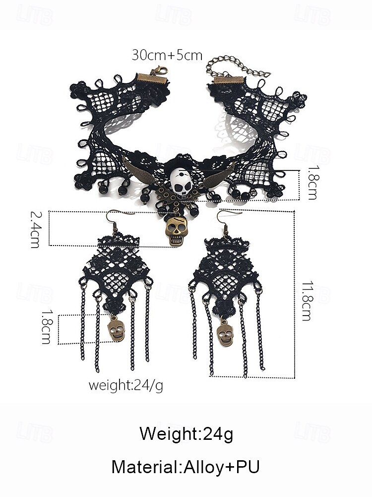 2025年 女性用ハロウィン スパイダー＆スカルネックレス＆イヤリングセット - 赤い宝石が付いた黒いレースのウェブデザイン。ハロウィンパーティーやコスチュームに最適です。  コレクション – $14.99 –P7