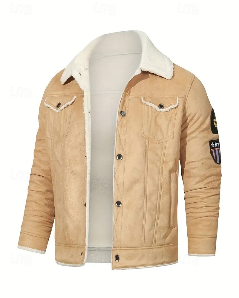 Herren Winterjacke Fleecejacke Freizeitjacke Urlaub Täglich Thermowarm Tasche Fleece Herbst Winter Einfach Mode Streetwear Revers Regulär Schwarz Khaki Jacken 2025 - $62.99 –P1