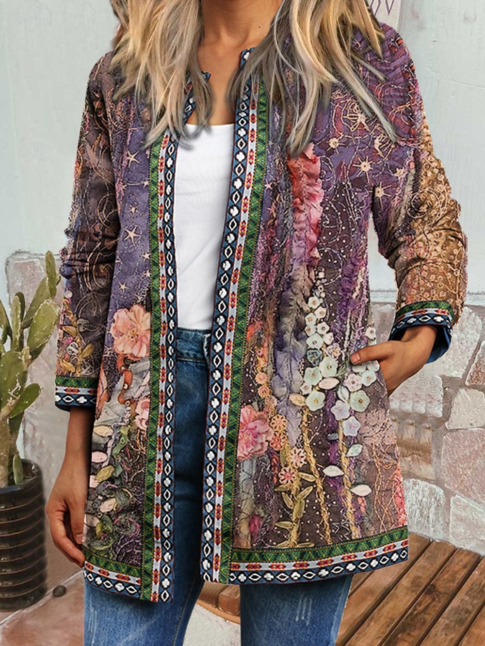 Dame Uformell jakke Vindtett Hold Varm Lomme Fargeblokk Åpen Forside Med lommer Årgang Moderne Fritid Blomstret Avslappet Daglig Fritid / hverdag Kort Crewneck Normal Langermet Yttertøy Lysegrønn 2025 - $31.99 –P7
