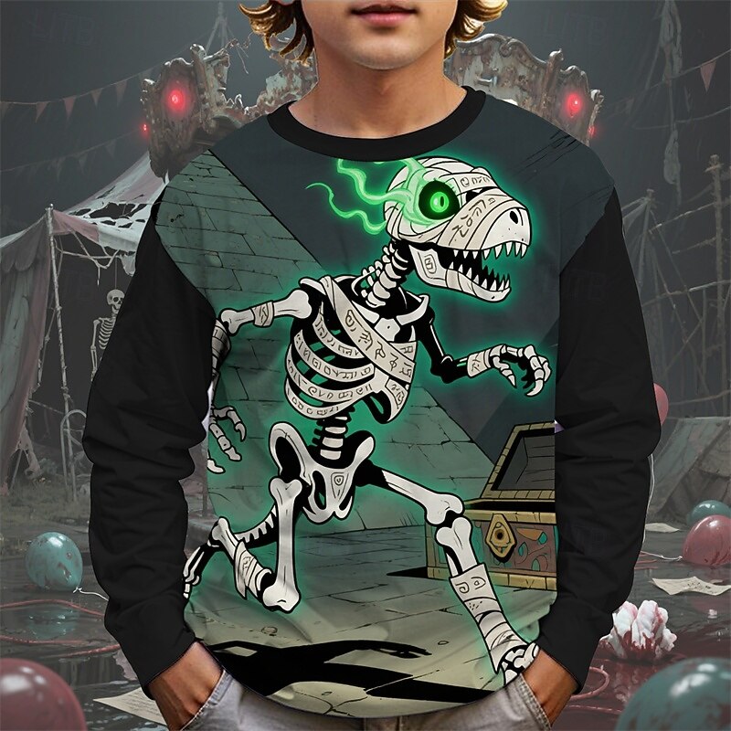 Halloween Pojkar 3D Tecknat Dödskalle Spöke T-shirt Långärmad Vår Höst Mode Grundläggande Barn 4-12 år Rund hals Utomhus Ledigt Dagligen Normal 2025 - $13.99 –P5