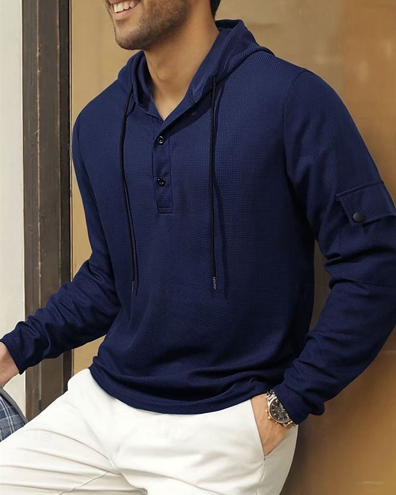 Men's Hoodie Button Up Hoodie Black White Army Green Navy Blue Khaki Hooded Plain Drawstring Sports & Outdoor Daily Holiday Polyester Streetwear Basic Casual Spring Fall Clothing Apparel Hoodies 2025 - $19.99 –P1