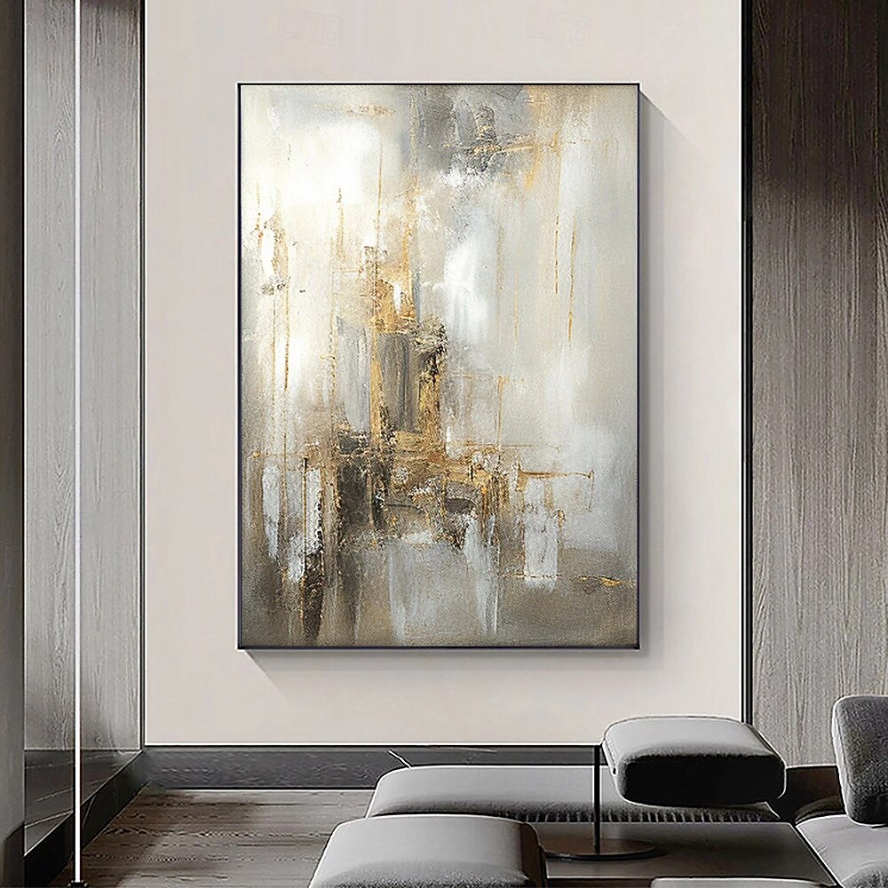 Peinture à l'huile beige dorée faite à la main sur toile, texture abstraite, affiches décoratives, grand art mural, images en feuille d'or, décoration moderne pour la maison, le salon, le bureau, de 2026 ? $41.99 –P4